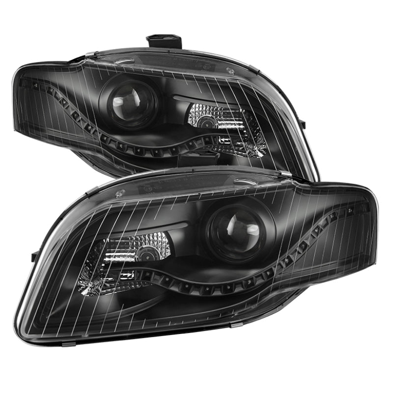 SPYDER xTune Audi A4 06-08 Projector Headlights - Halogen Model Only - DRL LED - Black PRO-JH-AA406-DRL-BK