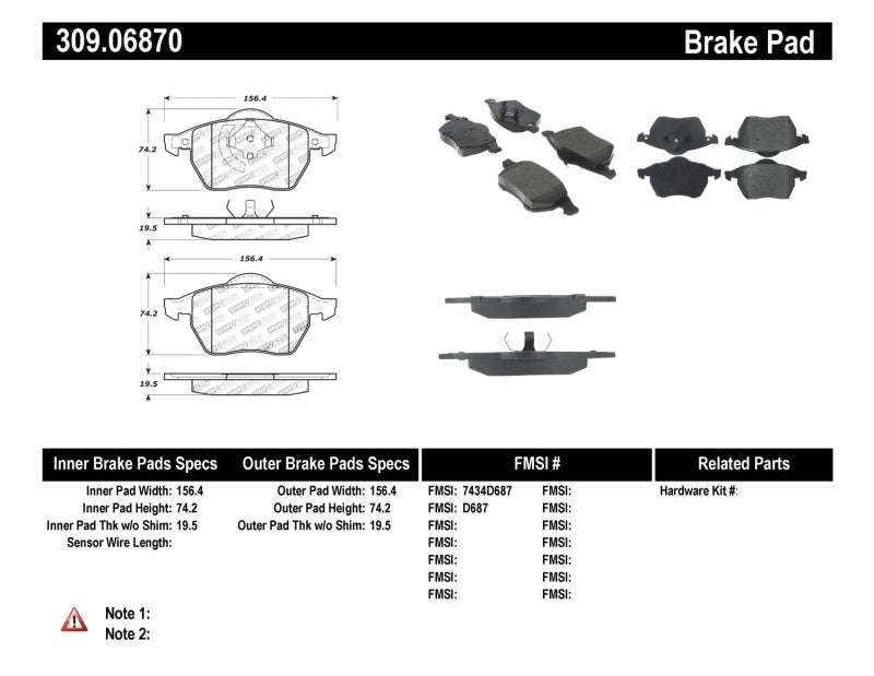 Stoptech Centric 13-16 Porsche 911 Posi-Quiet Semi-Metallic Brake Pads w/ Hardware - Front