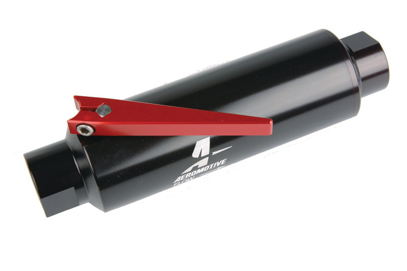 Aeromotive In-Line AN-10 Filter w/ Shutoff Valve 100 Micron SS Element - Black Anodize Finish