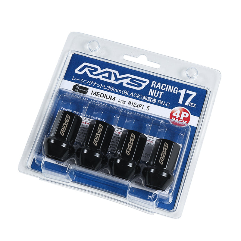 Rays Wheels 17 Hex Racing Nut L35 12x1.25 (Closed End) - Black (4 Pieces)