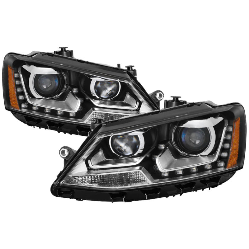 SPYDER xTune Volkswagen Jetta 11-14 Halogen Model Only DRL Projector Headlights - Black PRO-JH-VJ11-DRL-BK