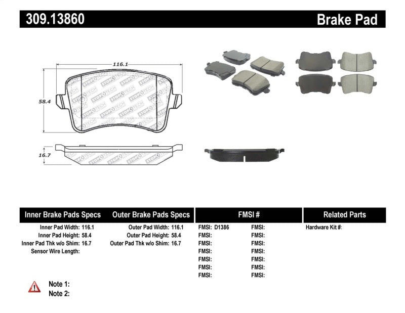 Stoptech C-Tek 08-12 Audi R8 Semi-Ceramic Front Brake Pads