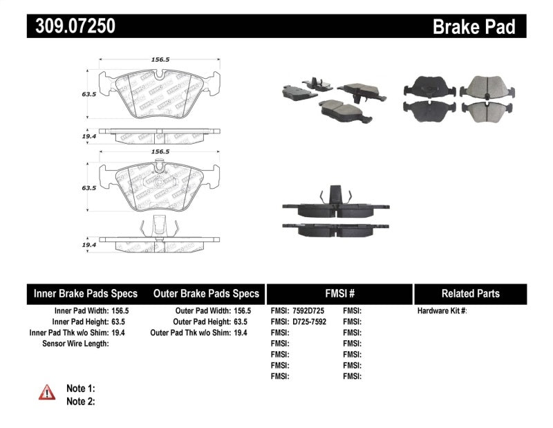 Stoptech Centric Premium Semi-Metallic Brake Pads w/Shims & Hardware - Rear