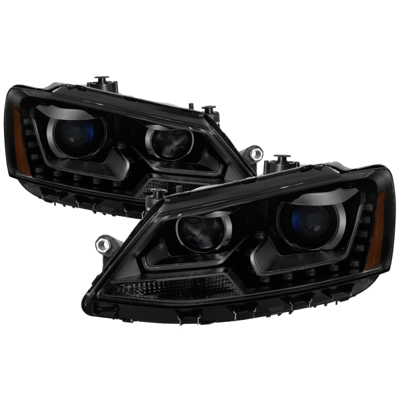SPYDER xTune Volkswagen Jetta 11-14 DRL Projector Headlights - Black Smoked PRO-JH-VJ11-DRL-BSM
