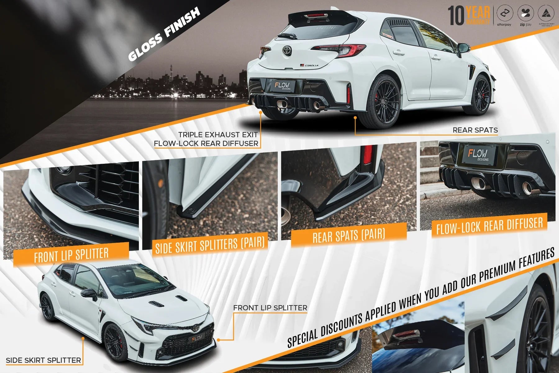 Flow Designs Full Lip Splitter Set Textured Black - Toyota GR Corolla