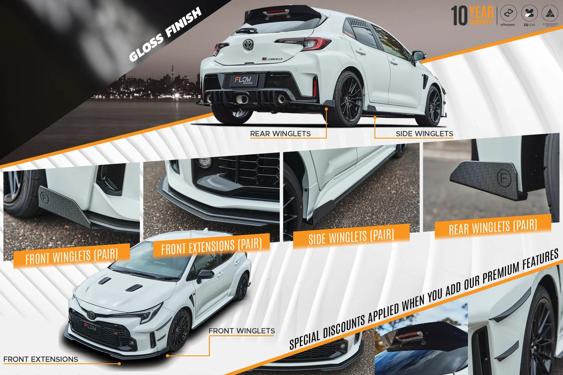 Flow Designs Full Lip Splitter Set Gloss Black - Toyota GR Corolla