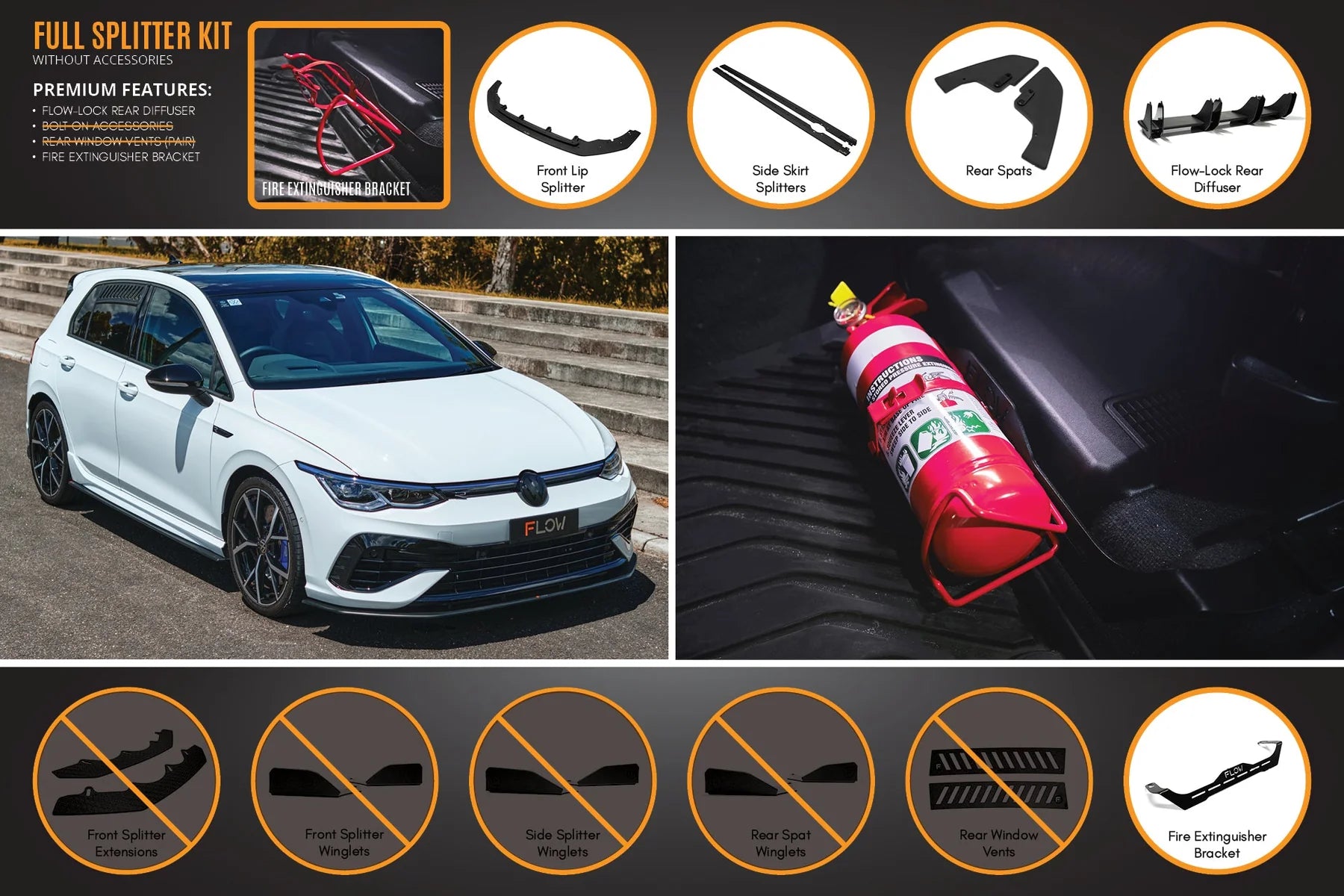 Flow Designs Full Splitter Set - MK8 Golf R