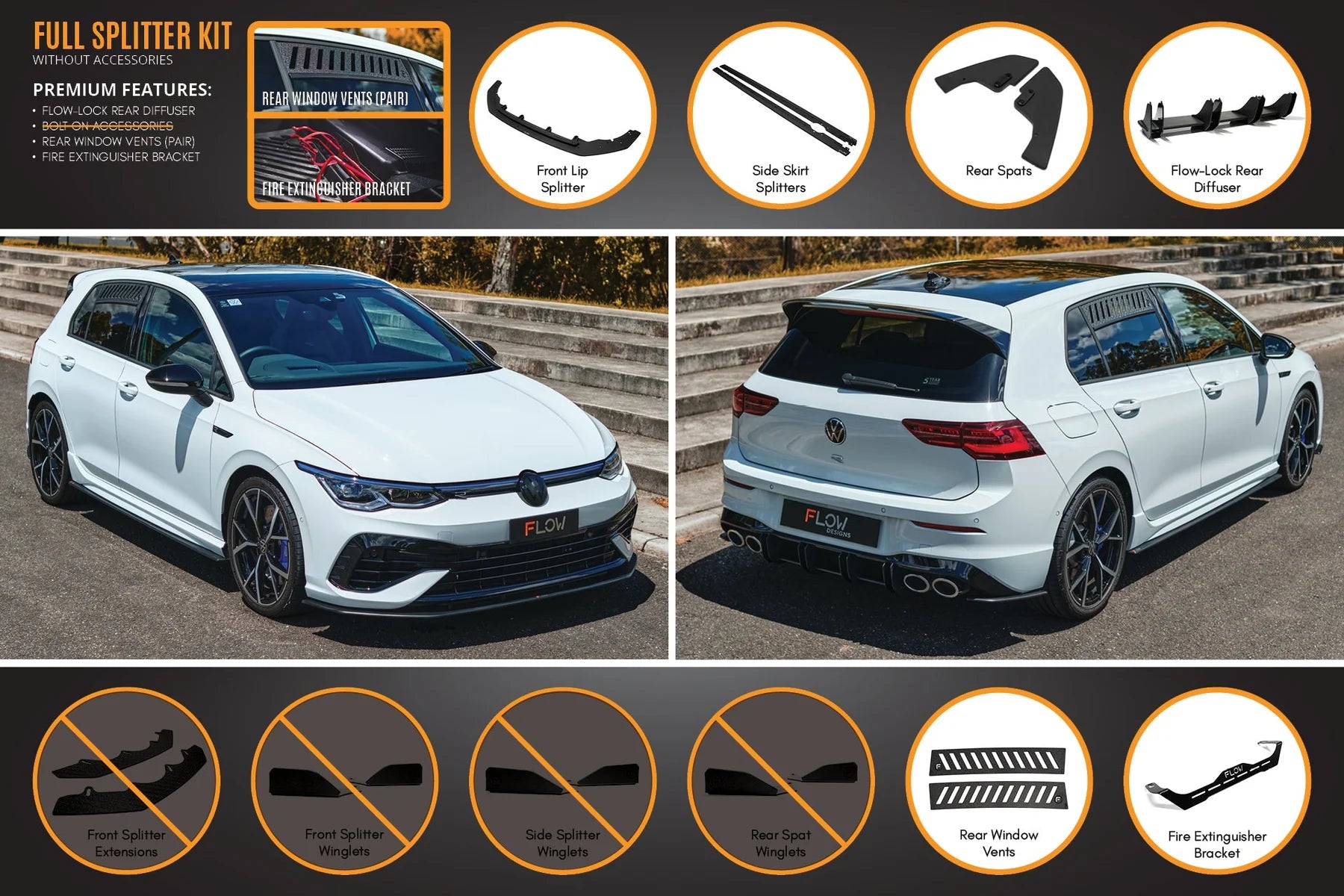 Flow Designs Full Splitter Set - MK8 Golf R