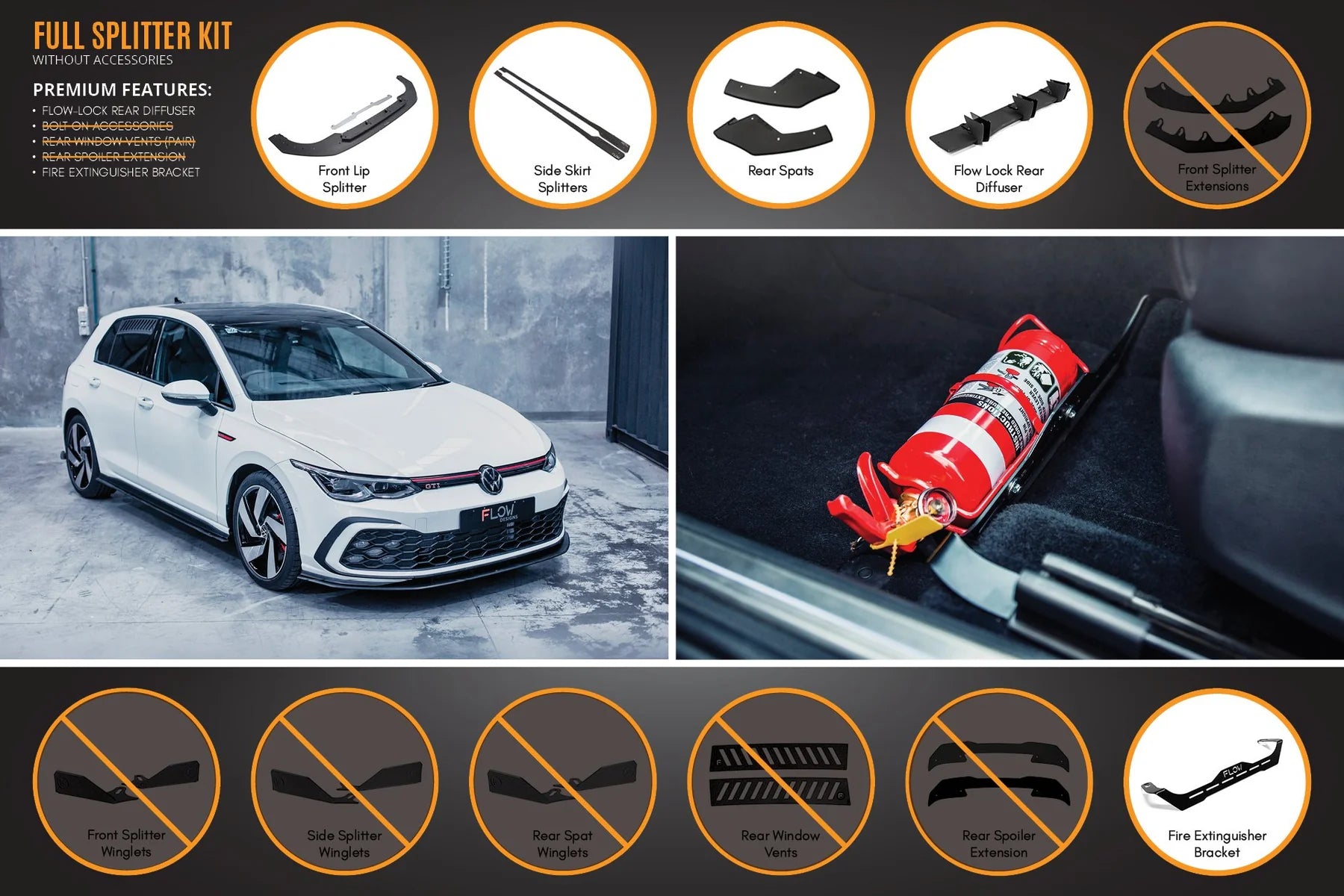 Flow Designs Full Splitter Set - MK8 GTI