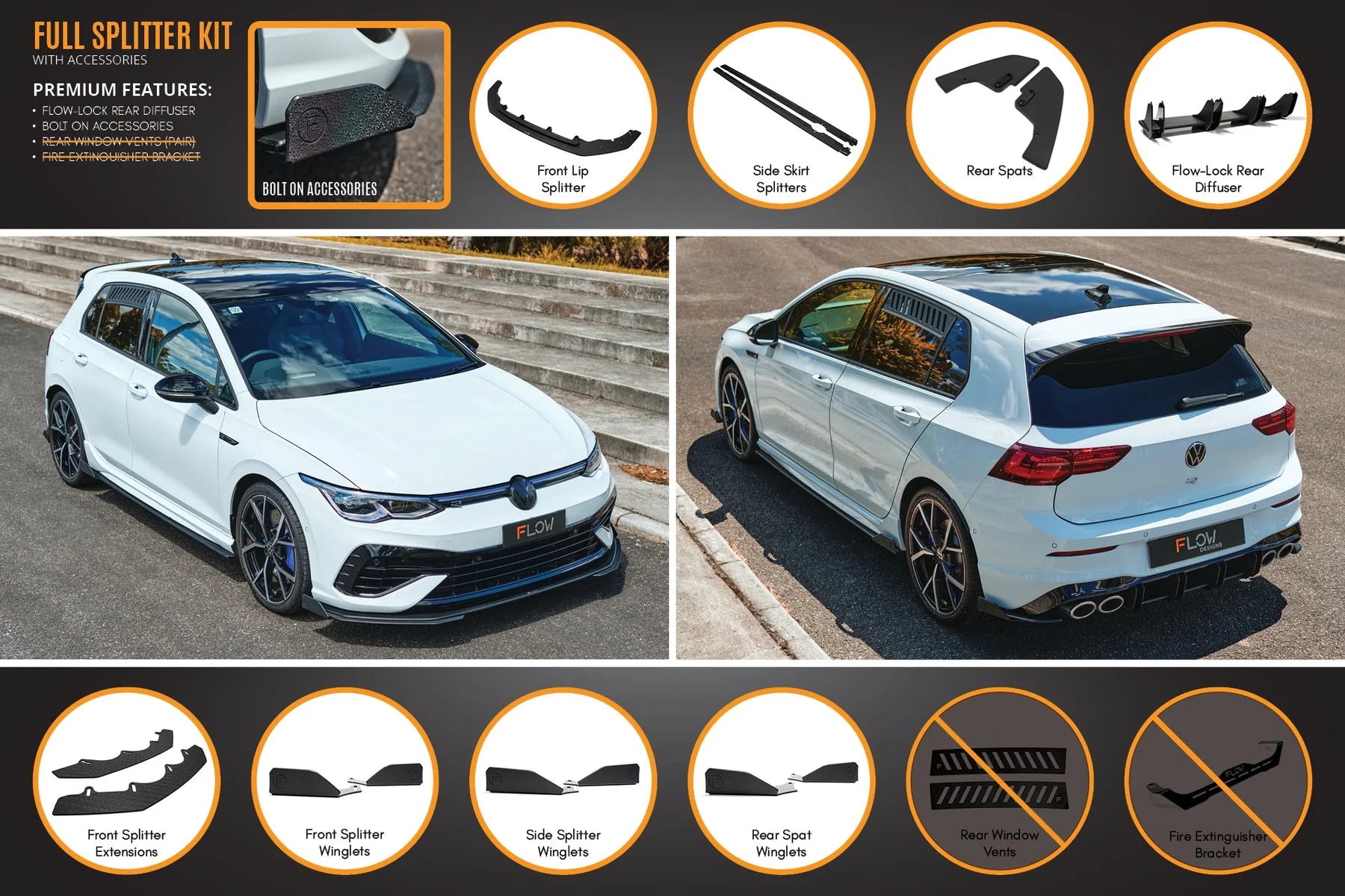 Flow Designs Full Splitter Set - MK8 Golf R