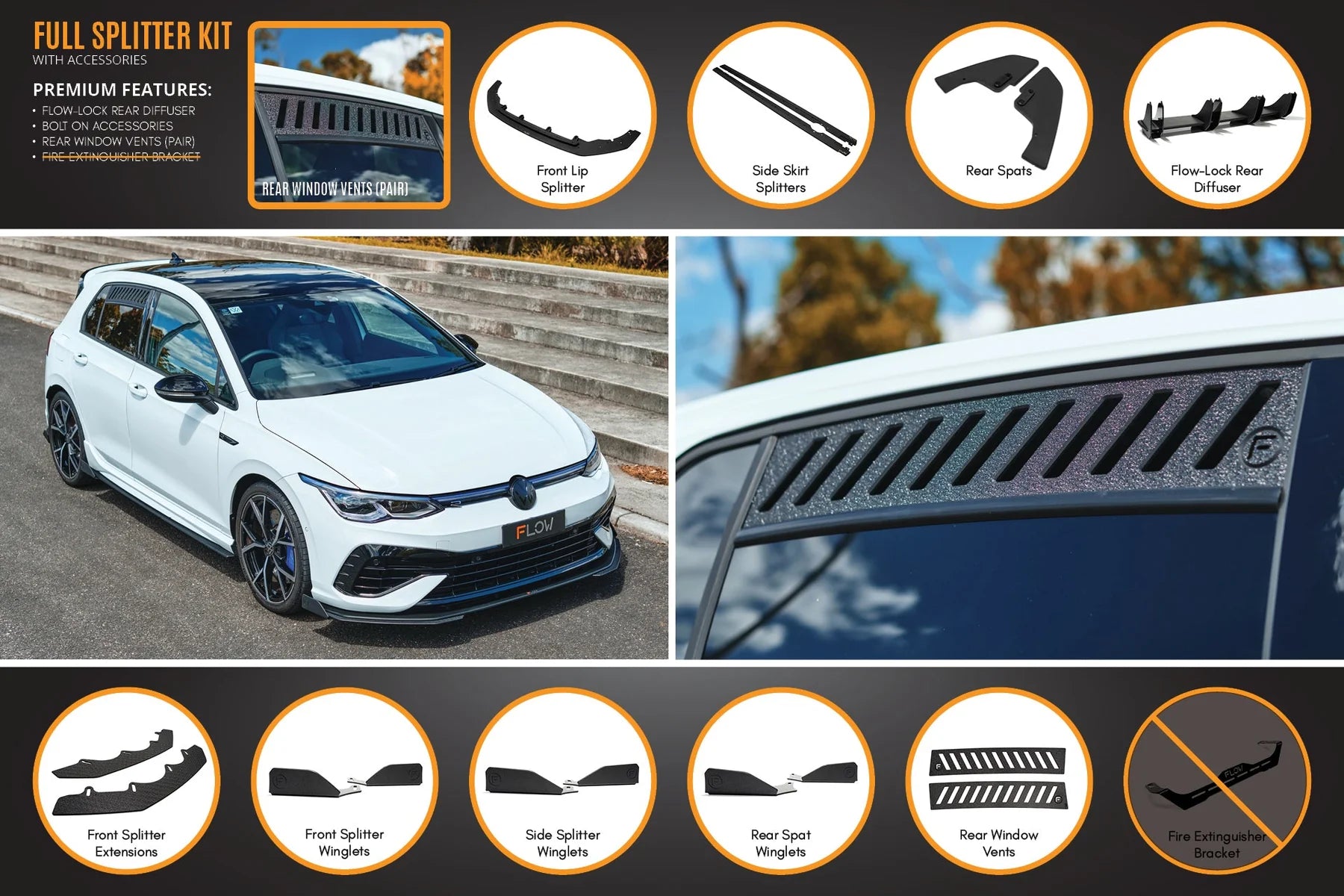 Flow Designs Full Splitter Set - MK8 Golf R