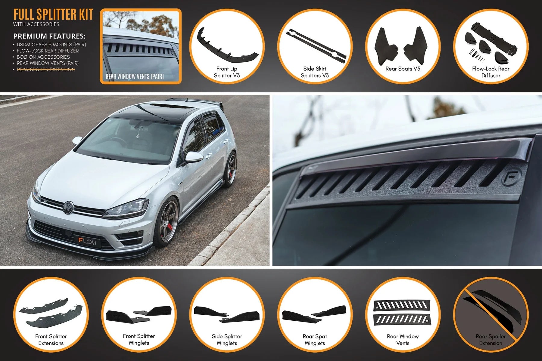 Flow Designs Full Splitter Set - MK7 Golf R (USDM)