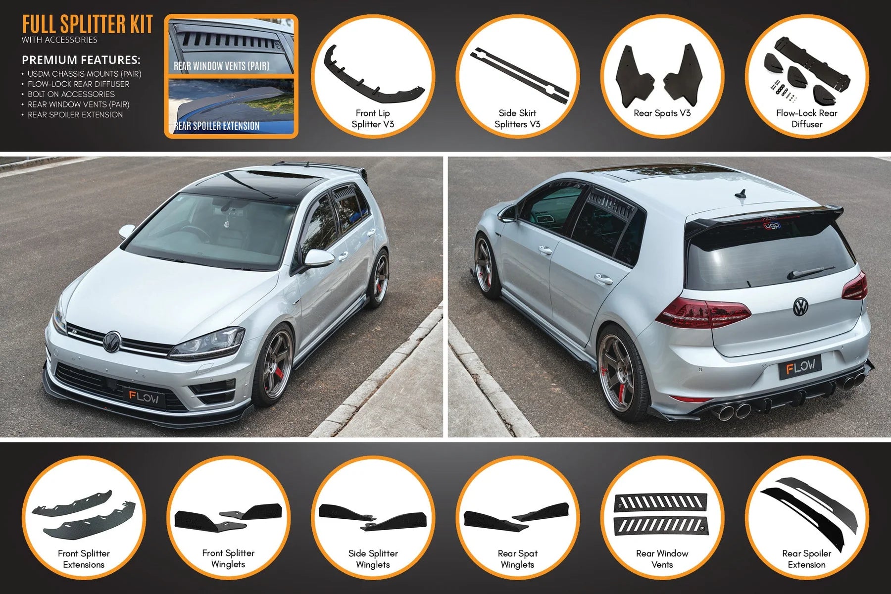 Flow Designs Full Splitter Set - MK7 Golf R (USDM)