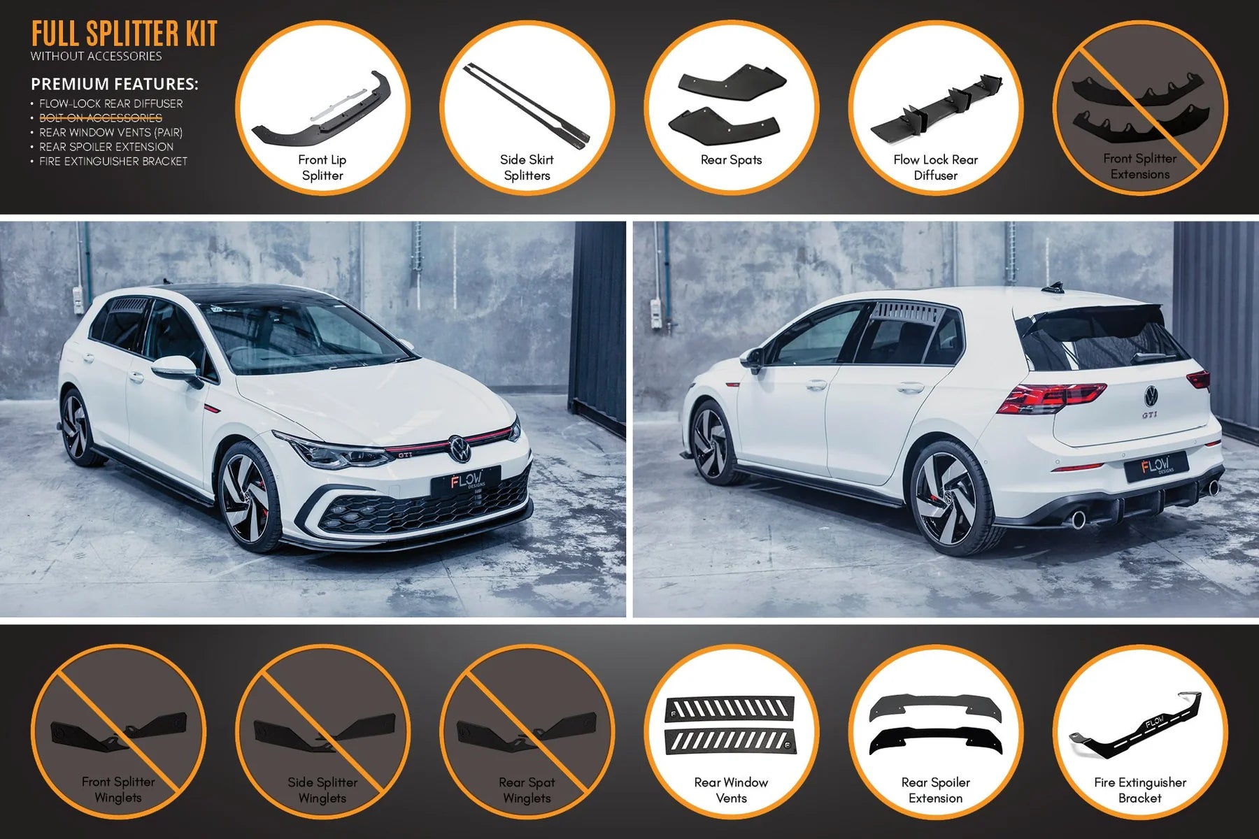 Flow Designs Full Splitter Set - MK8 GTI