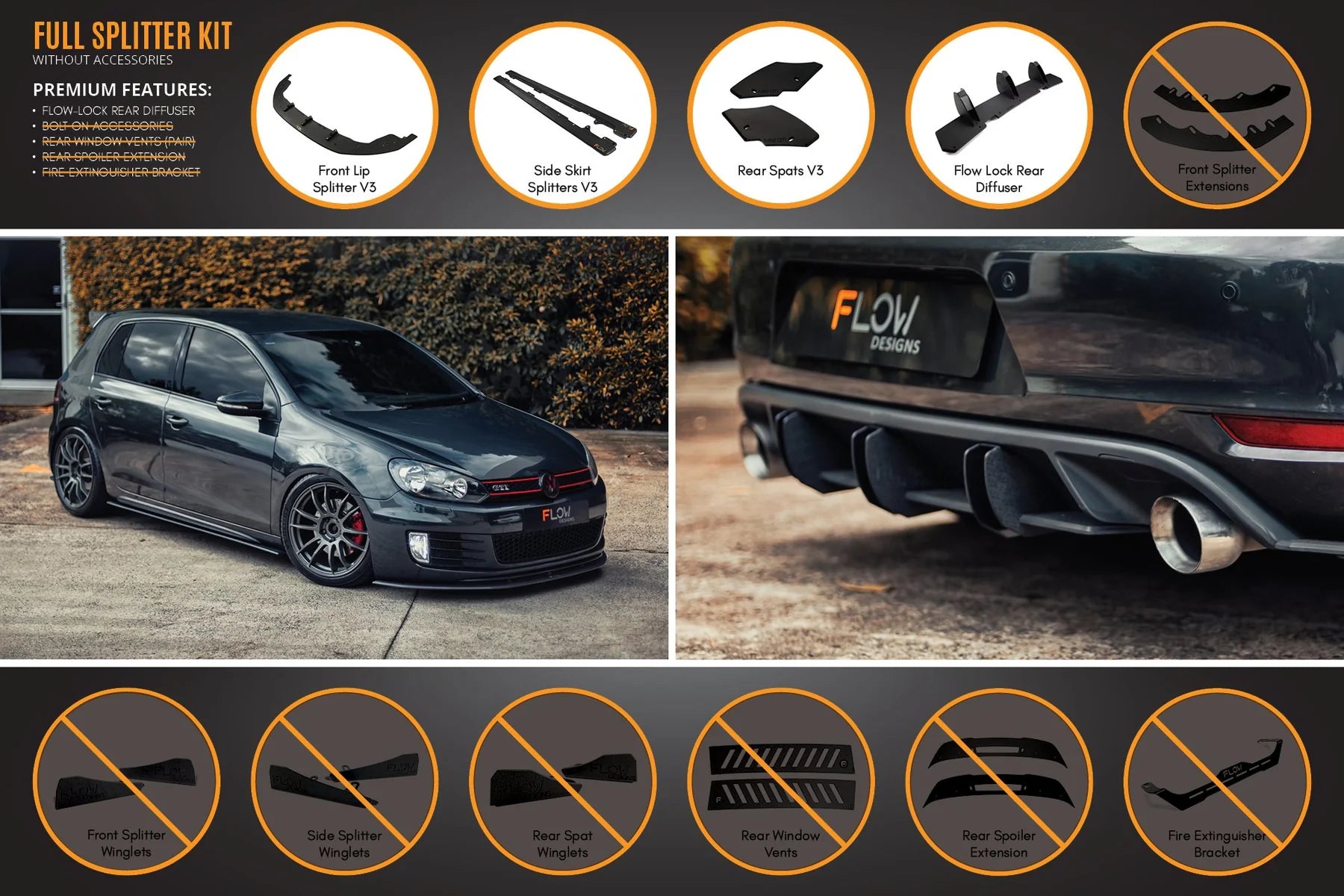 Flow Designs Full Splitter Set - MK6 GTI