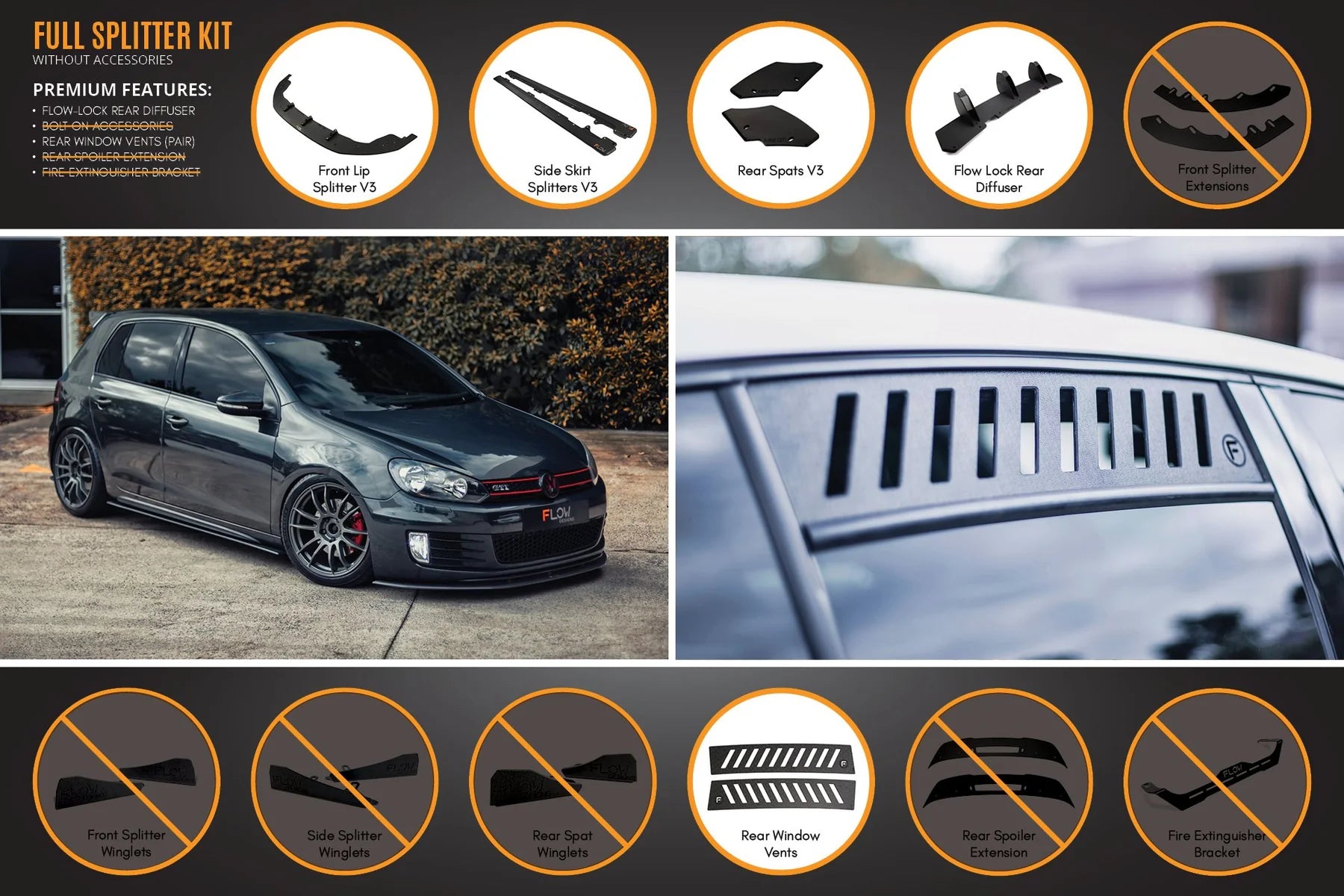Flow Designs Full Splitter Set - MK6 GTI
