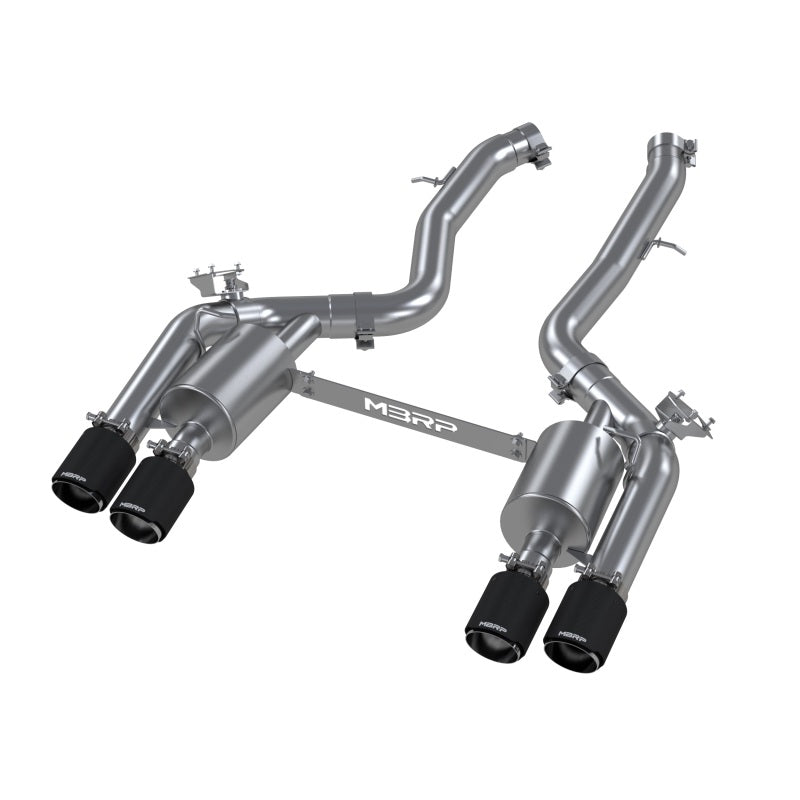 MBRP 3" T304 Stainless Steel Resonator Back Exhaust With Quad Carbon Fiber Tips - BMW F87 M2 Competition 3.0L