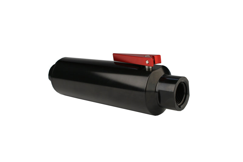 Aeromotive In-Line AN-12 Filter w/ Shutoff Valve 100 Micron SS Element - Black Anodize Finish