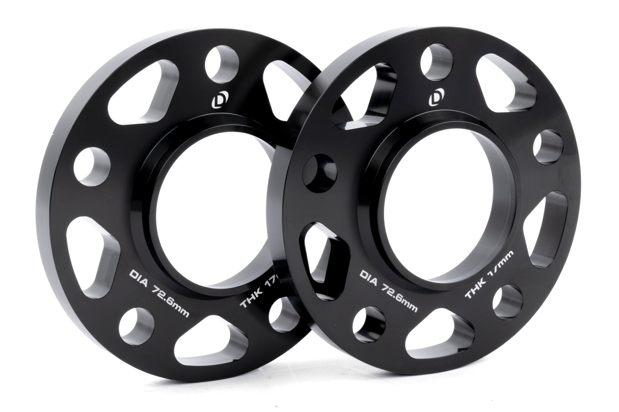DINAN 5x120 Wheel Spacers with a 72.6mm center bore, designed for improved wheel stance and brake caliper clearance.