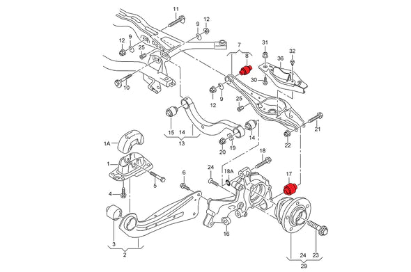VERKLINE Rear Spring Sitting Wishbone and Wheel Bearing Housing Inserts - MK5/MK6 FWD
