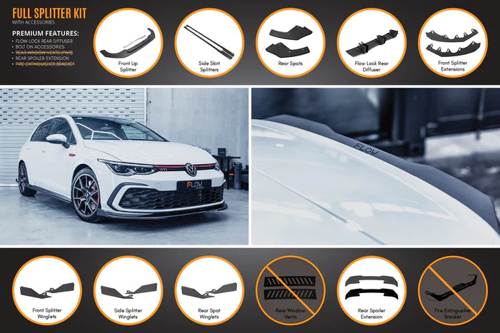 Flow Designs Full Splitter Set With ALL Accessories - MK8 GTI