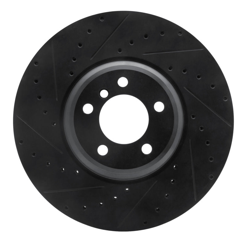 R1 Concepts 2007-2008 BMW ALPINA B7 Front Left Drilled & Slotted Black Brake Rotor