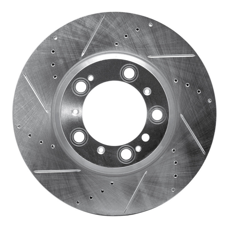 R1 Concepts 99-23 Porsche 911 Left Rear Drilled & Slotted Silver Brake Rotor