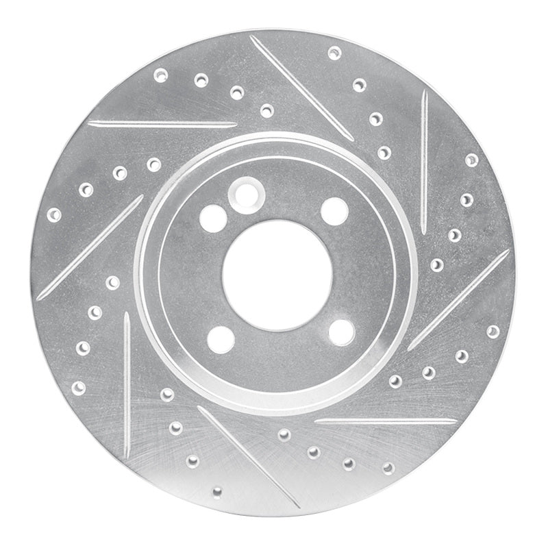 R1 Concepts 02-06 Mini Cooper (Excl Clubman) Front Right Drilled & Slotted Silver Brake Rotor