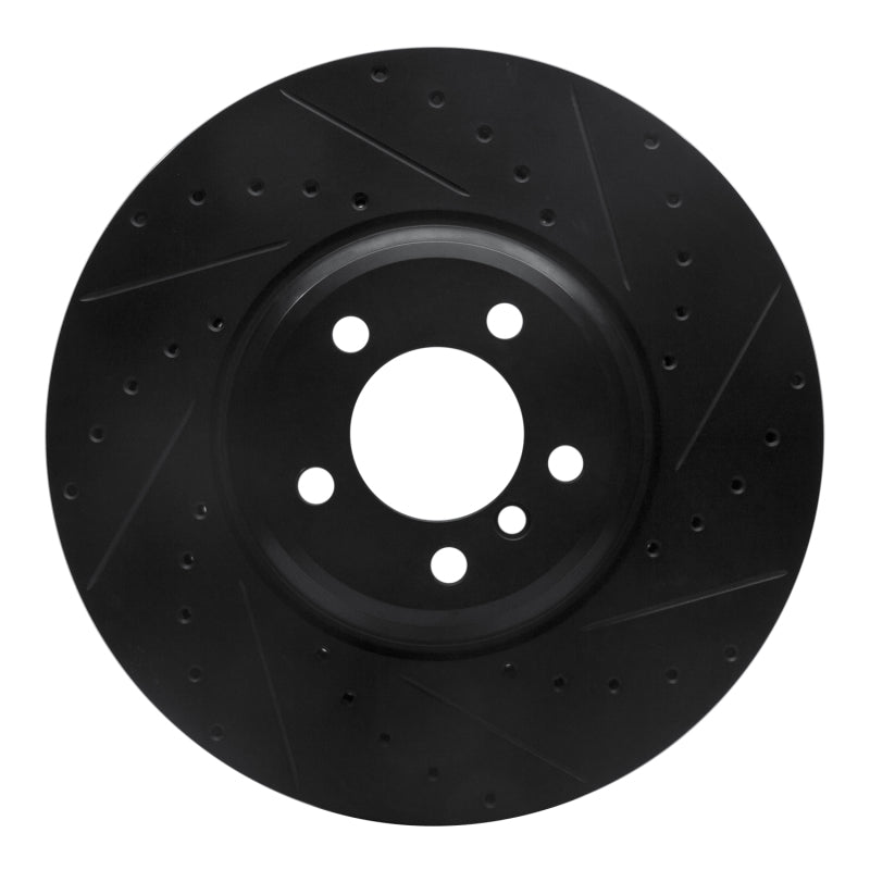 R1 Concepts 2007-2008 BMW ALPINA B7 Front Right Drilled & Slotted Black Brake Rotor