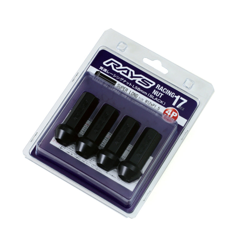 Rays Wheels 17 Hex Racing Nut Set L58 Super Long Type 12x1.50 - Black Chromate (4 Pieces)