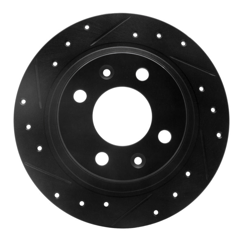 R1 Concepts 86-98 Saab 9000 Rear Left Drilled & Slotted Black Brake Rotor