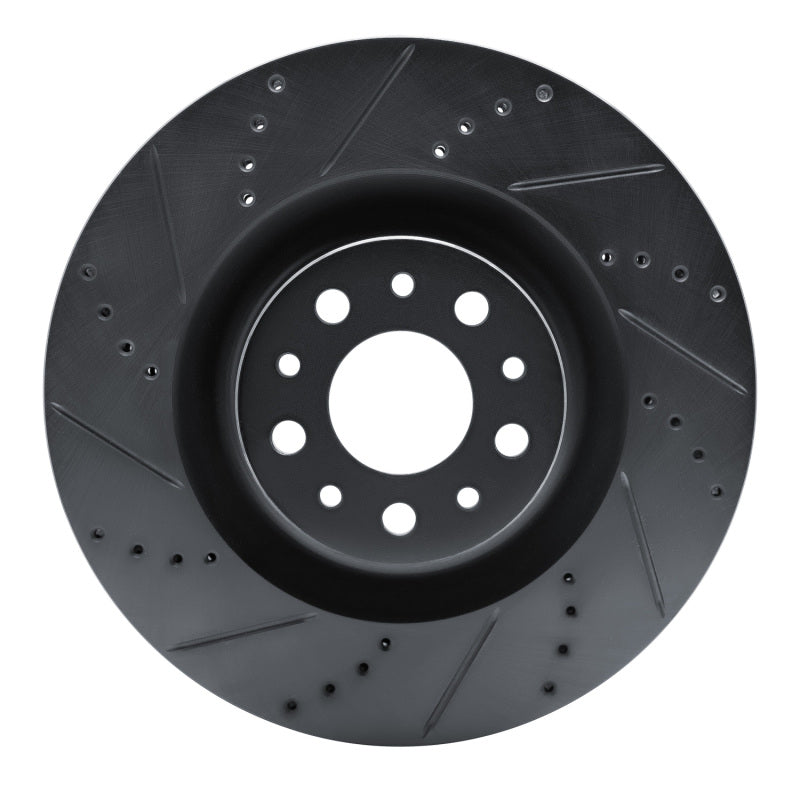 R1 Concepts 14-19 Fiat 500L Front Left Drilled & Slotted Black Brake Rotor