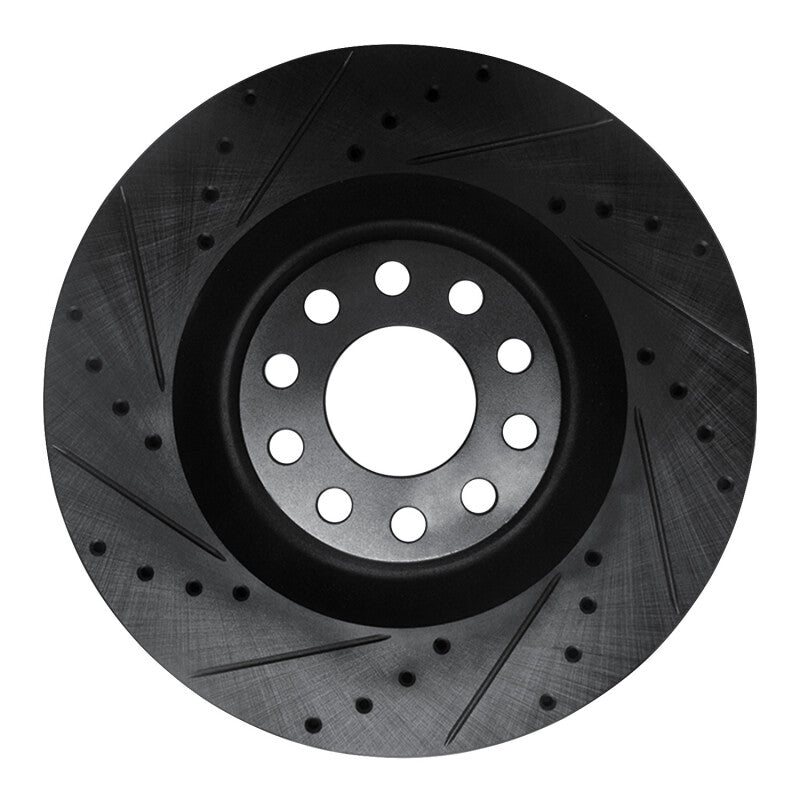 R1 Concepts 01-03 Audi S8 Front Left Drilled & Slotted Black Brake Rotor