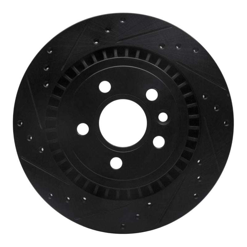 R1 Concepts 07-18 Volvo XC70 Rear Left Drilled & Slotted Black Brake Rotor