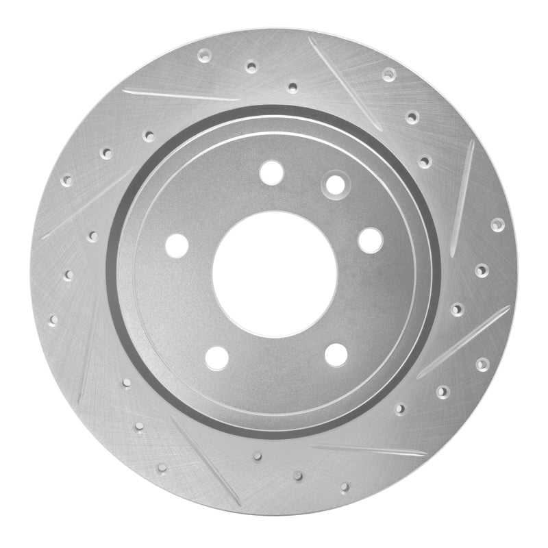 R1 Concepts 1995-2006 Jaguar XJS Rear Right Drilled & Slotted Silver Brake Rotor