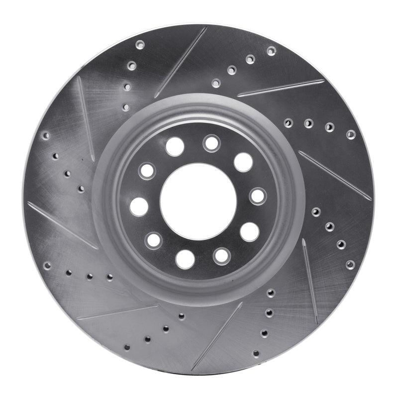 R1 Concepts 2017-2025 Alfa Romeo Stelvio Front Left Drilled & Slotted Silver Brake Rotor