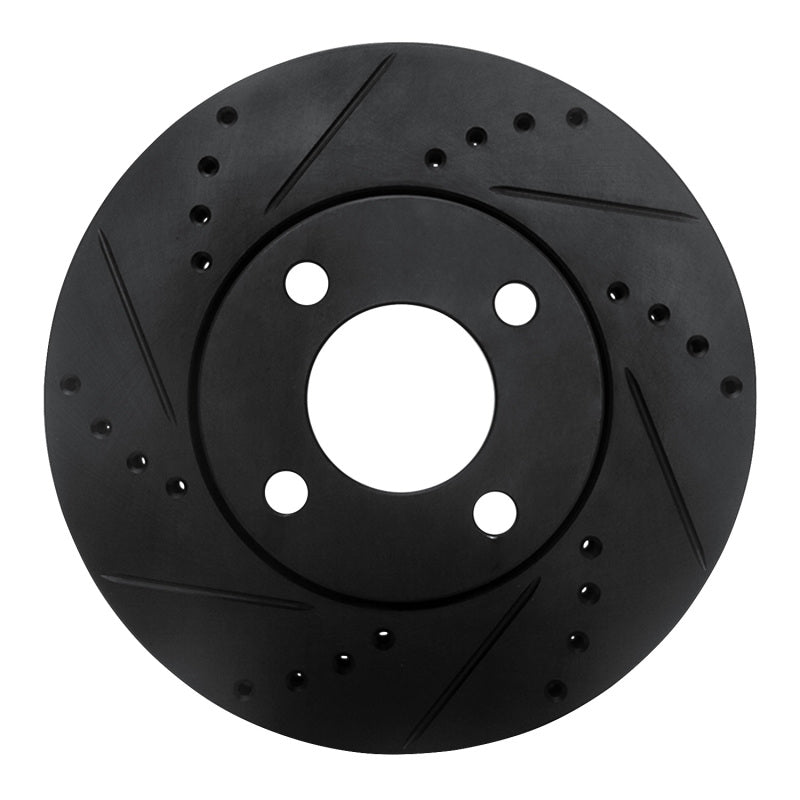 R1 Concepts 90-91 Audi 90 Quattro Front Left Drilled & Slotted Black Brake Rotor