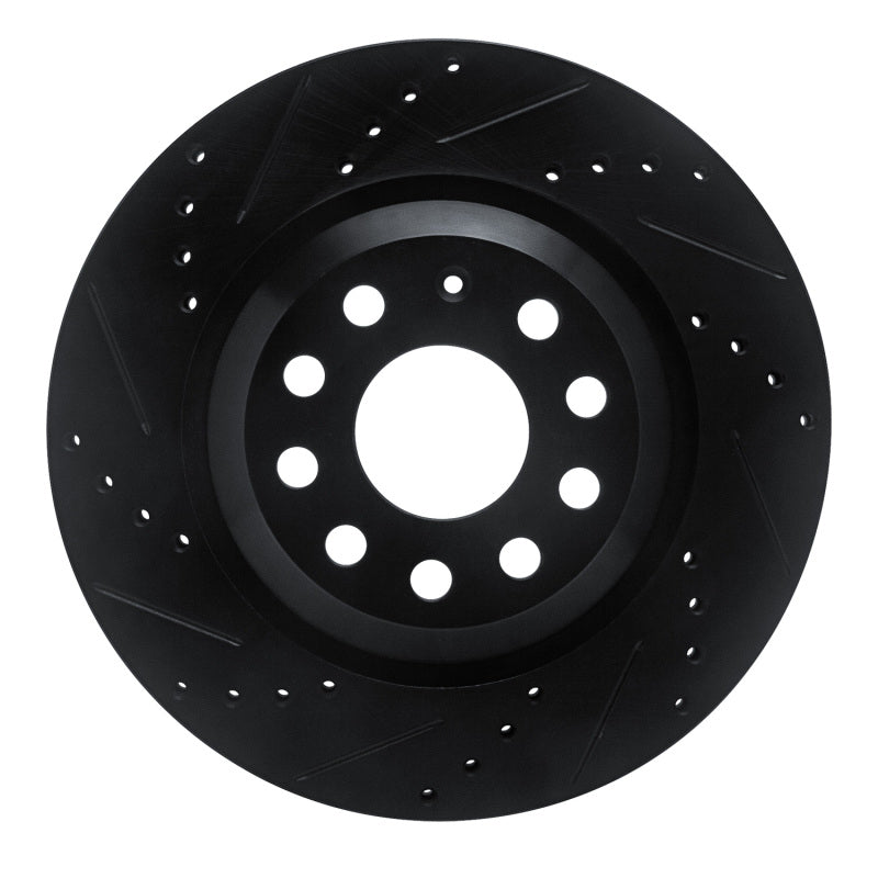 R1 Concepts 15-25 Volkswagen GTI Rear Left Drilled & Slotted Black Brake Rotor