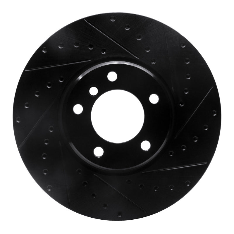 R1 Concepts 95-01 BMW 750IL Front Right Drilled & Slotted Black Brake Rotor