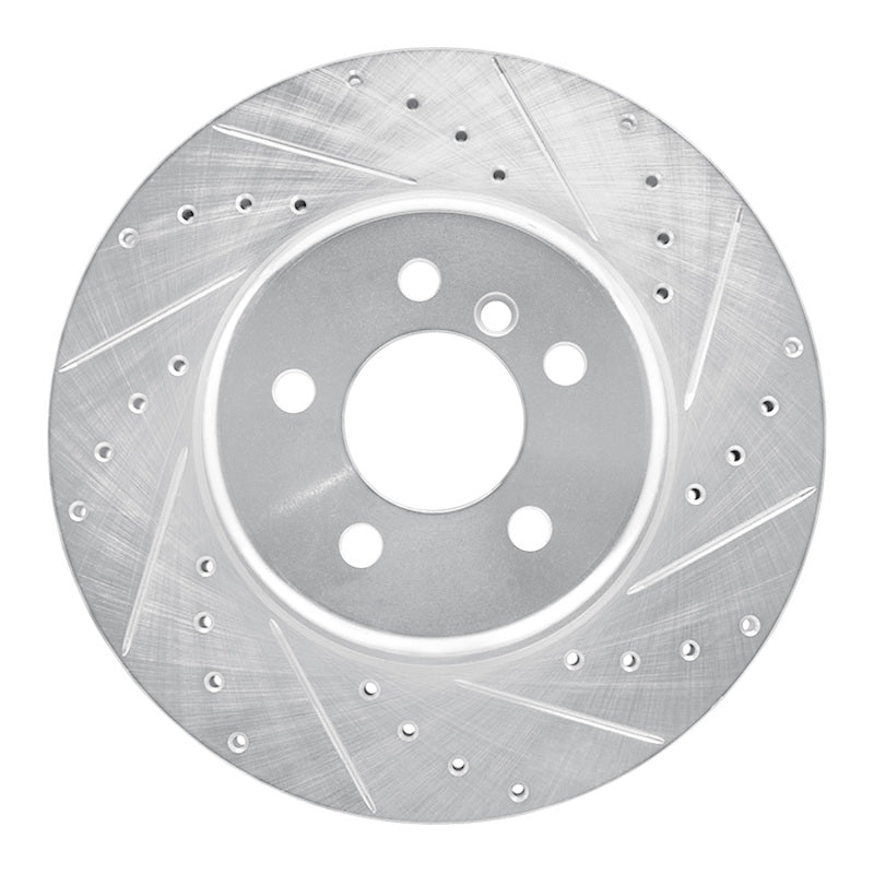 R1 Concepts 10-19 BMW 550I Rear Right Drilled & Slotted Silver Brake Rotor