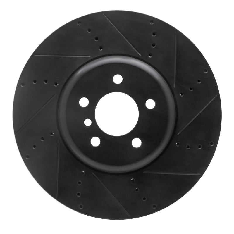R1 Concepts 09-17 BMW 550I GT Right Front Drilled & Slotted Black Brake Rotor