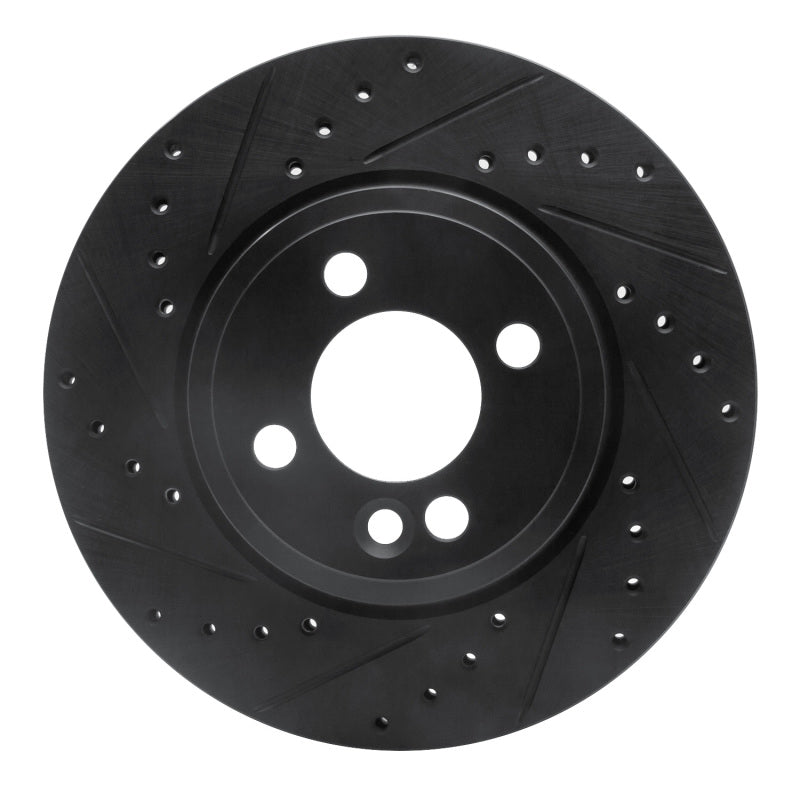 R1 Concepts 07-15 Mini Cooper Clubman Front Left Drilled & Slotted Black Brake Rotor