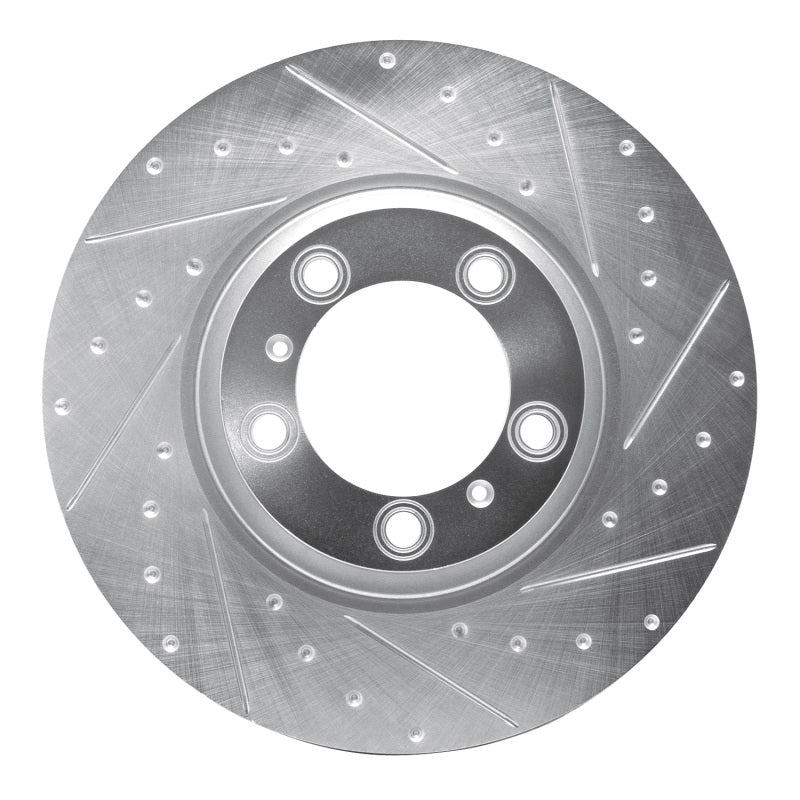 R1 Concepts 17-23 Porsche Panamera Right Front Drilled & Slotted Silver Brake Rotor