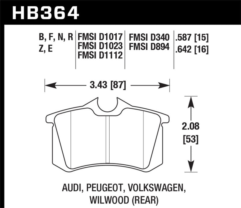 Hawk Performance (Various) Audi / Peugeot / Volkswagen Ceramic Street Rear Brake Pads
