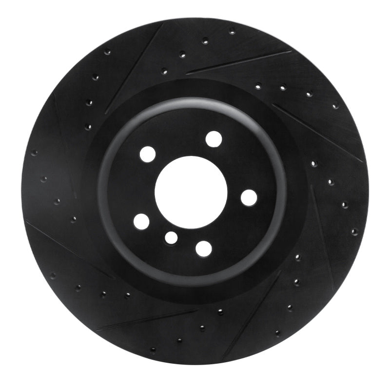 R1 Concepts 10-14 BMW X5 Rear Left Drilled & Slotted Black Brake Rotor