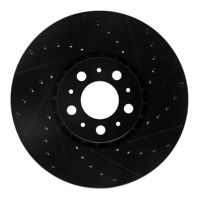 R1 Concepts 03-14 Volvo XC90 Front Right Drilled & Slotted Black Brake Rotor