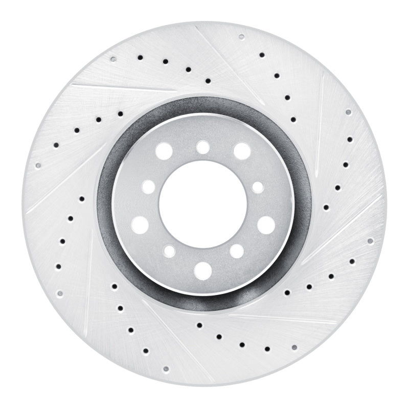R1 Concepts 00-03 BMW M5 Left Front Drilled & Slotted Silver Brake Rotor