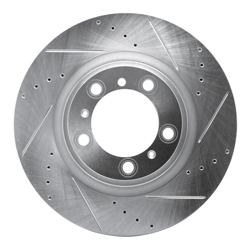 R1 Concepts 07-16 Porsche 911 Left Rear Drilled & Slotted Silver Brake Rotor