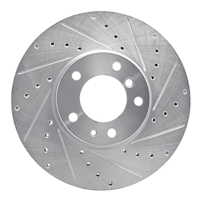 R1 Concepts 91-01 BMW 740I Front Right Drilled & Slotted Silver Brake Rotor