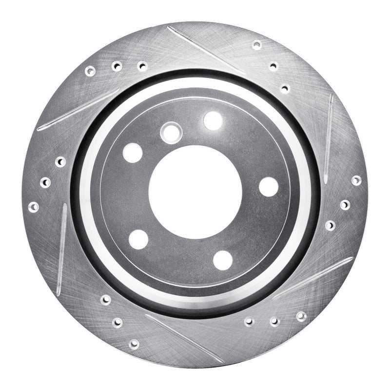R1 Concepts 96-03 BMW 528I Rear Right Drilled & Slotted Silver Brake Rotor